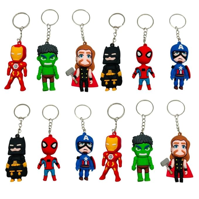Birthday Popper Avengers Superhero Keychains -Set of 12 Designs