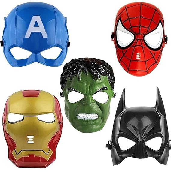 Super Hero Set of 5 Superhero Cartoon Plastic Mask