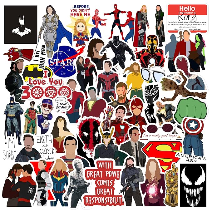 CodersParadise Pack of 52 Superhero Vinyl Stickers